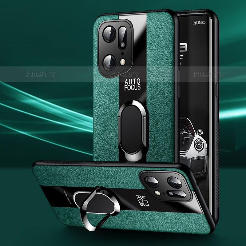 Funda Silicona Goma de Cuero Carcasa con Magnetico S01 para Oppo Find X5 Pro 5G Verde