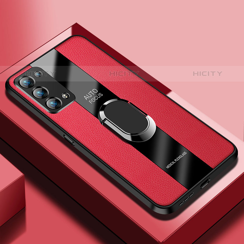 Funda Silicona Goma de Cuero Carcasa con Magnetico S01 para Oppo Reno6 Pro 5G Rojo