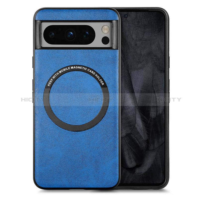 Funda Silicona Goma de Cuero Carcasa con Magnetico S01D para Google Pixel 8 Pro 5G Azul