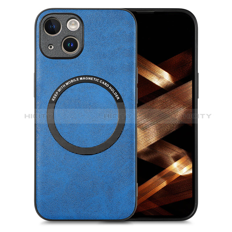 Funda Silicona Goma de Cuero Carcasa con Magnetico S02D para Apple iPhone 15 Azul