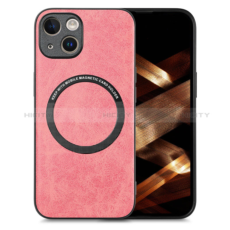 Funda Silicona Goma de Cuero Carcasa con Magnetico S02D para Apple iPhone 15 Rosa