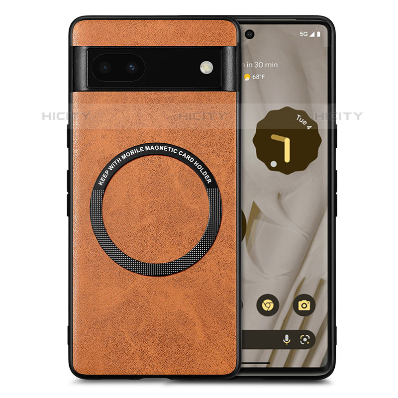 Funda Silicona Goma de Cuero Carcasa con Magnetico S02D para Google Pixel 6a 5G Marron