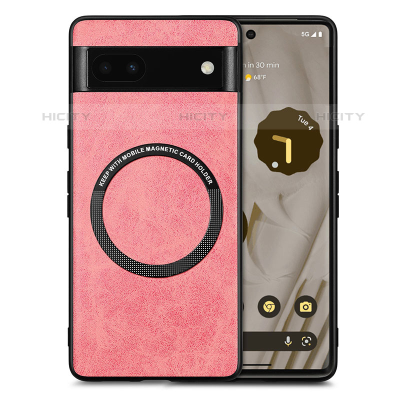 Funda Silicona Goma de Cuero Carcasa con Magnetico S02D para Google Pixel 6a 5G Rosa