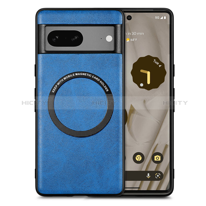 Funda Silicona Goma de Cuero Carcasa con Magnetico S02D para Google Pixel 7 5G Azul