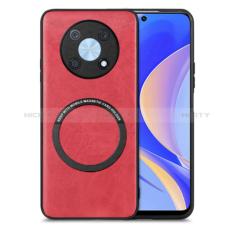 Funda Silicona Goma de Cuero Carcasa con Magnetico S02D para Huawei Enjoy 50 Pro Rojo