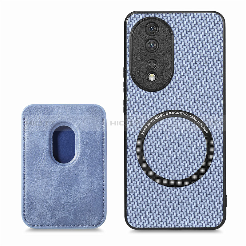 Funda Silicona Goma de Cuero Carcasa con Magnetico S02D para Huawei Honor 80 5G Azul