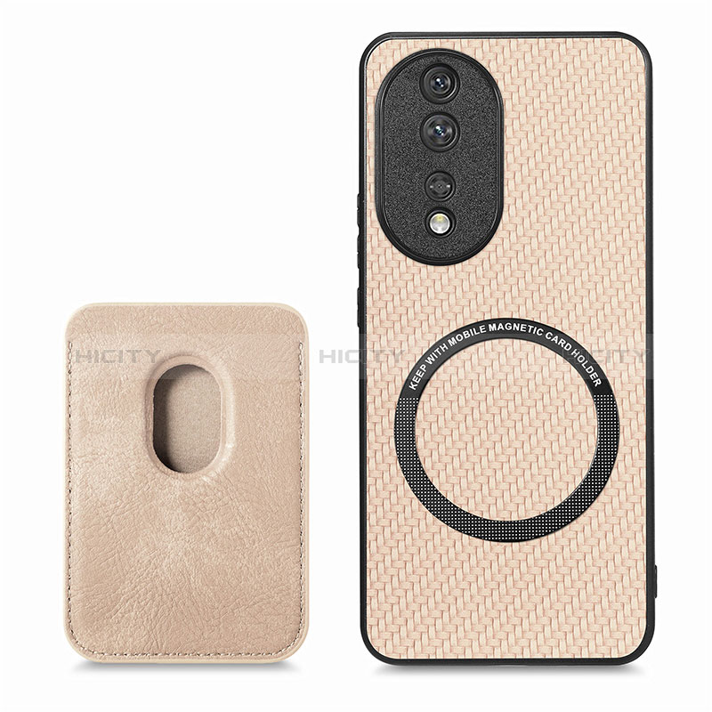 Funda Silicona Goma de Cuero Carcasa con Magnetico S02D para Huawei Honor 80 5G Oro