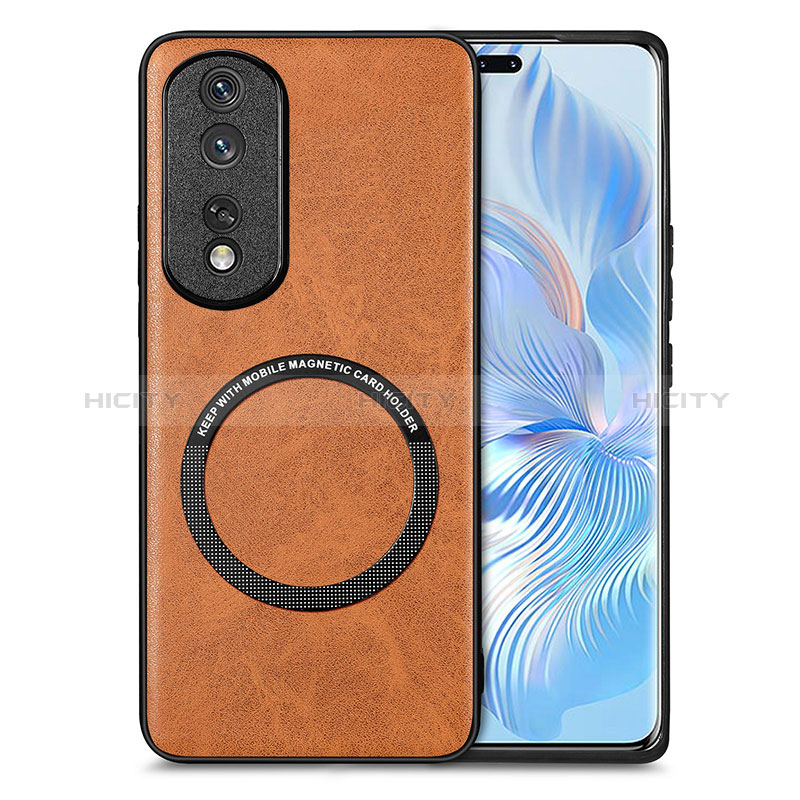 Funda Silicona Goma de Cuero Carcasa con Magnetico S02D para Huawei Honor 80 Pro 5G Marron