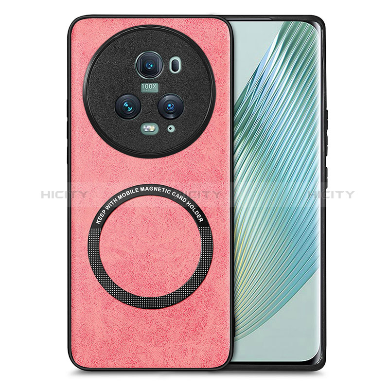 Funda Silicona Goma de Cuero Carcasa con Magnetico S02D para Huawei Honor Magic5 Pro 5G Rosa