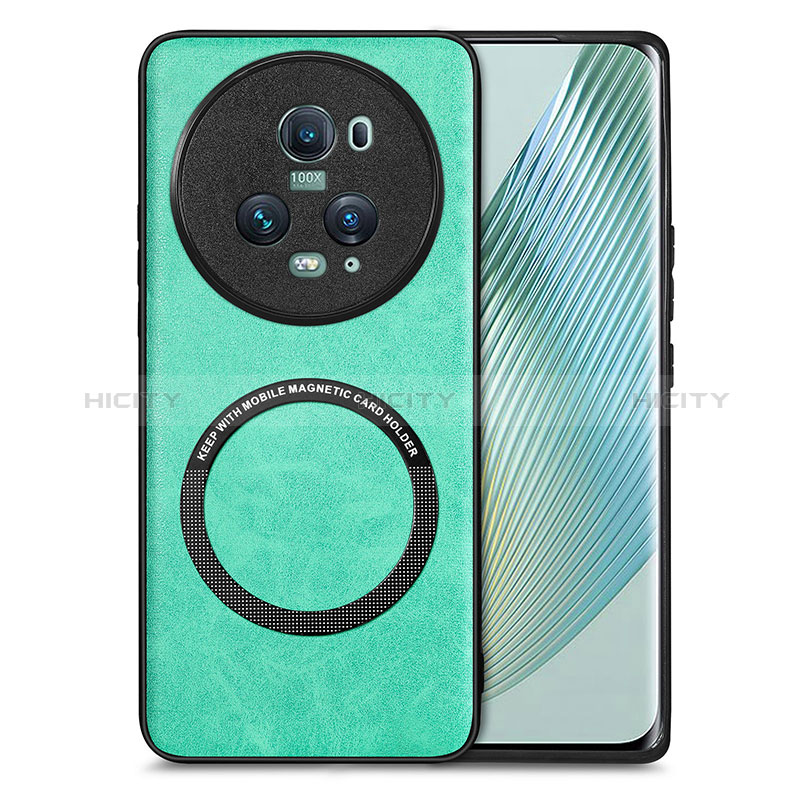 Funda Silicona Goma de Cuero Carcasa con Magnetico S02D para Huawei Honor Magic5 Pro 5G Verde