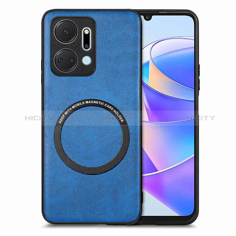 Funda Silicona Goma de Cuero Carcasa con Magnetico S02D para Huawei Honor X7a Azul