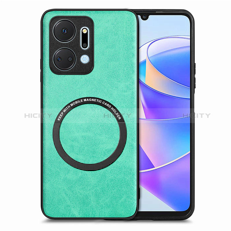 Funda Silicona Goma de Cuero Carcasa con Magnetico S02D para Huawei Honor X7a Verde