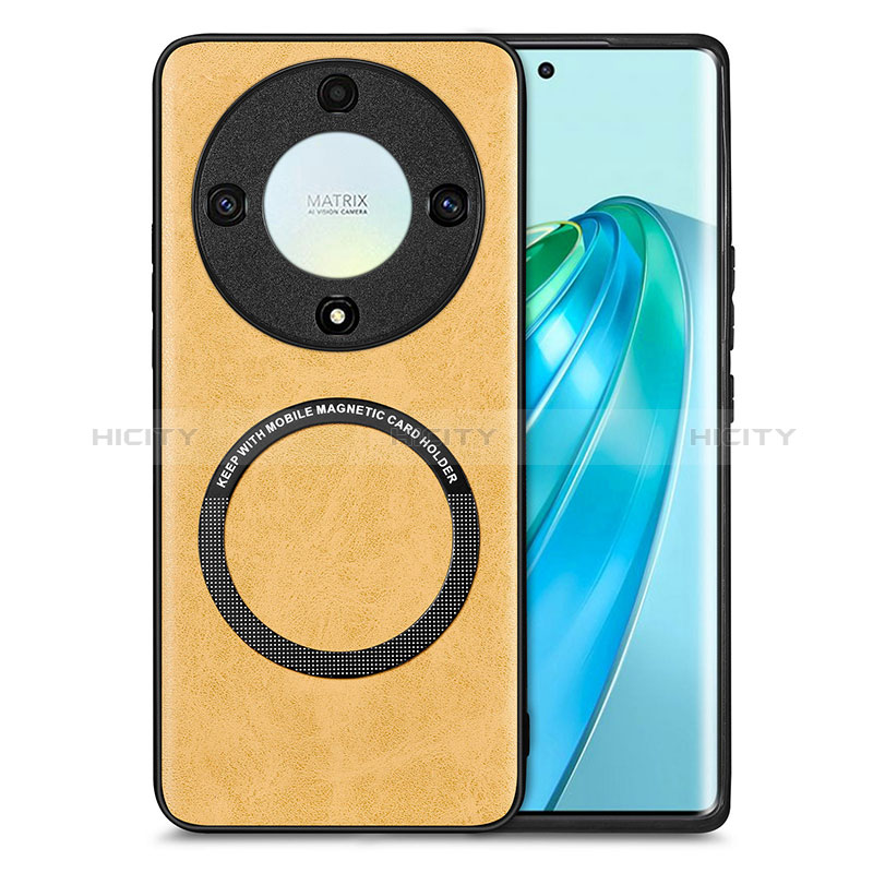 Funda Silicona Goma de Cuero Carcasa con Magnetico S02D para Huawei Honor X9a 5G Amarillo