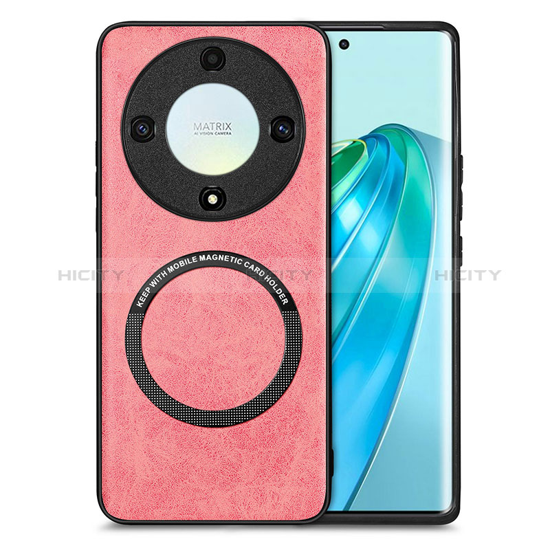 Funda Silicona Goma de Cuero Carcasa con Magnetico S02D para Huawei Honor X9a 5G Rosa