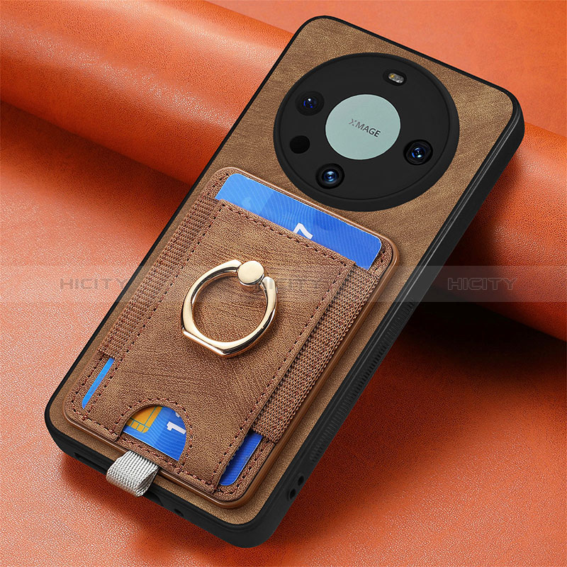 Funda Silicona Goma de Cuero Carcasa con Magnetico S02D para Huawei Mate 60 Pro Marron