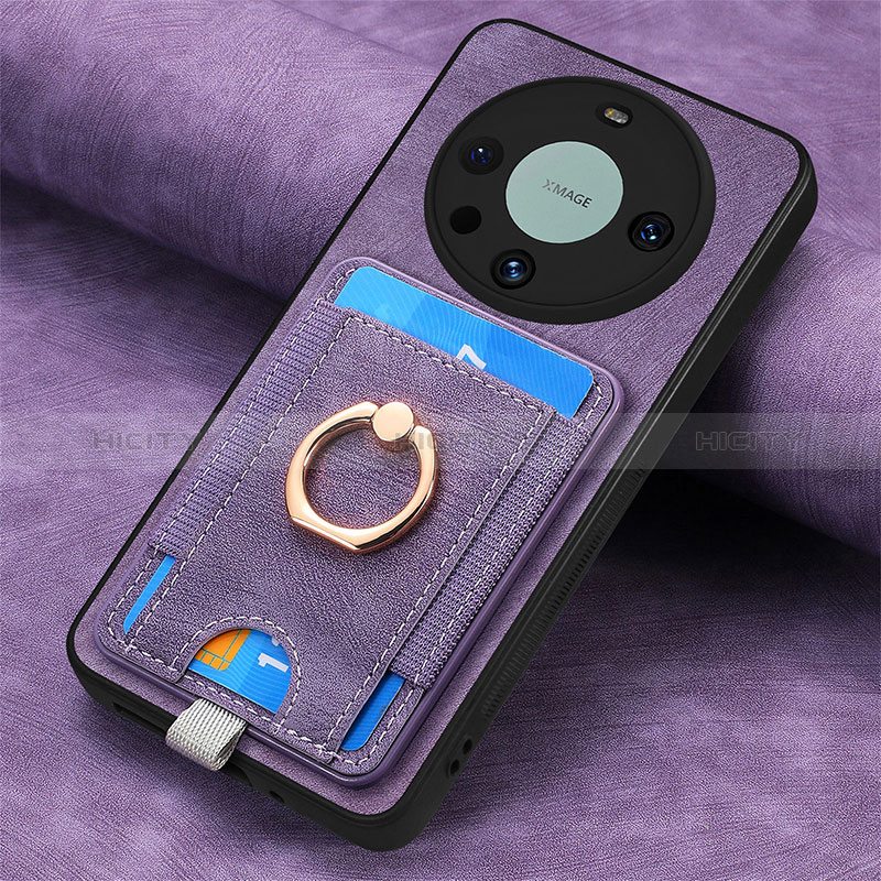 Funda Silicona Goma de Cuero Carcasa con Magnetico S02D para Huawei Mate 60 Pro+ Plus Morado