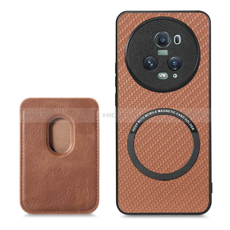 Funda Silicona Goma de Cuero Carcasa con Magnetico S03D para Huawei Honor Magic5 Pro 5G Marron