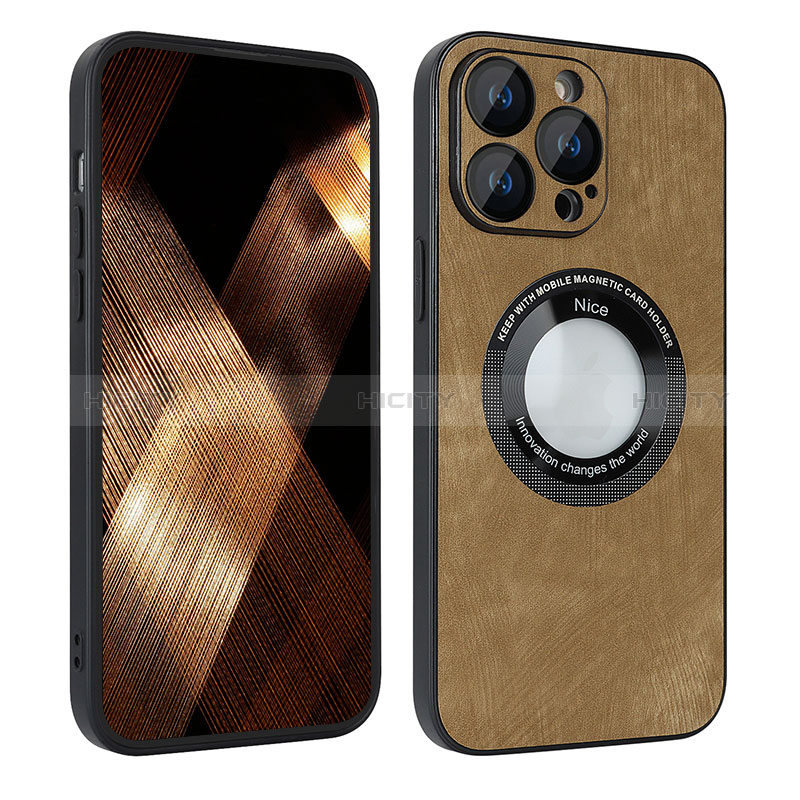 Funda Silicona Goma de Cuero Carcasa con Magnetico S07D para Apple iPhone 13 Pro Max Marron