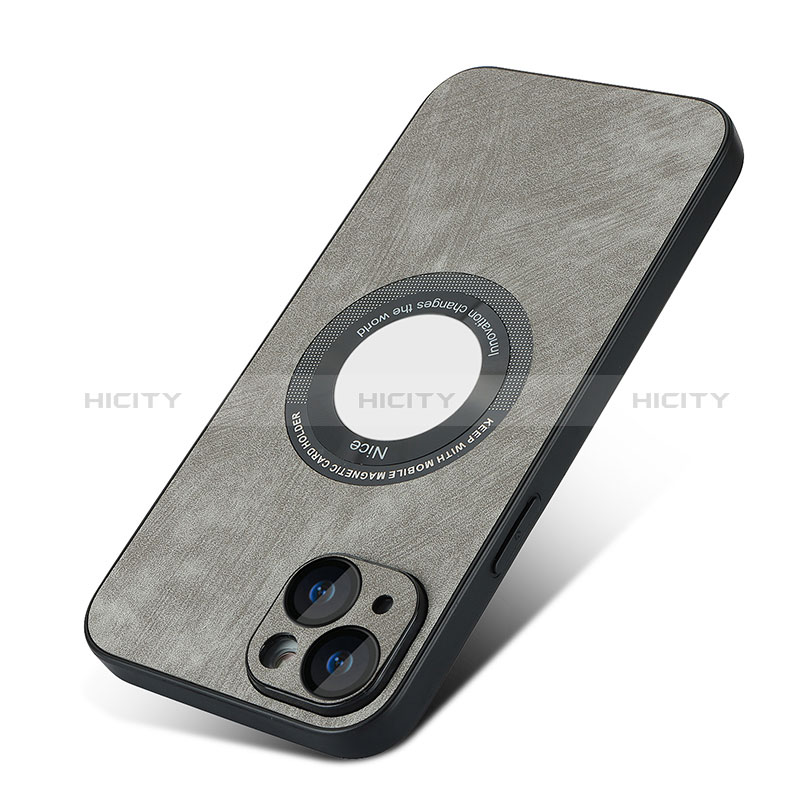 Funda Silicona Goma de Cuero Carcasa con Magnetico S07D para Apple iPhone 15 Gris Oscuro