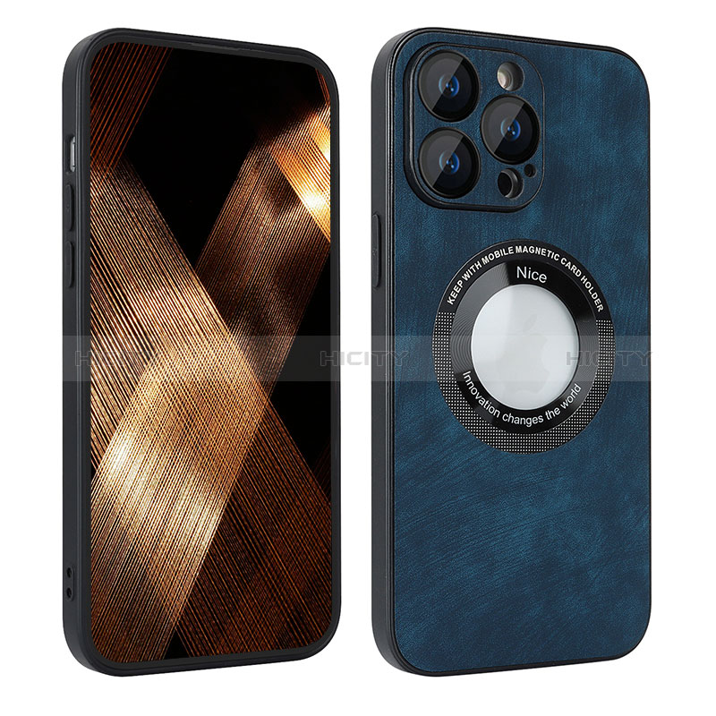 Funda Silicona Goma de Cuero Carcasa con Magnetico S07D para Apple iPhone 15 Pro Max Azul