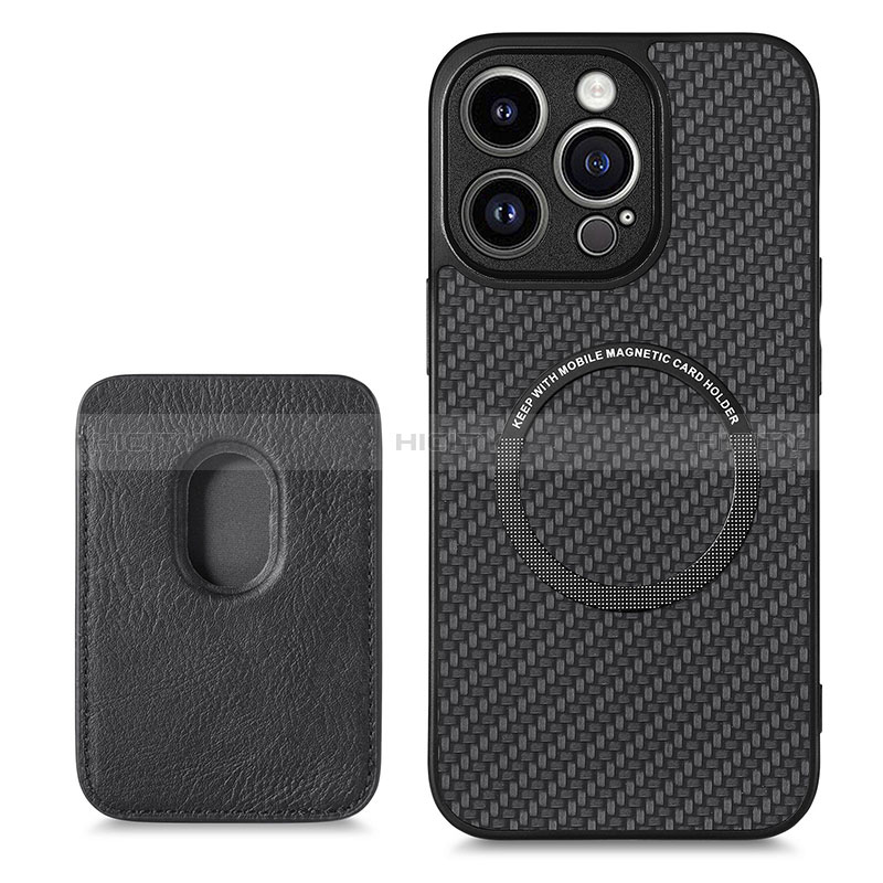 Funda Silicona Goma de Cuero Carcasa con Magnetico S08D para Apple iPhone 15 Pro Negro