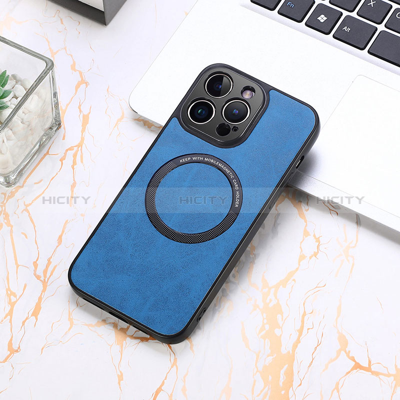 Funda Silicona Goma de Cuero Carcasa con Magnetico S11D para Apple iPhone 13 Pro Max Azul