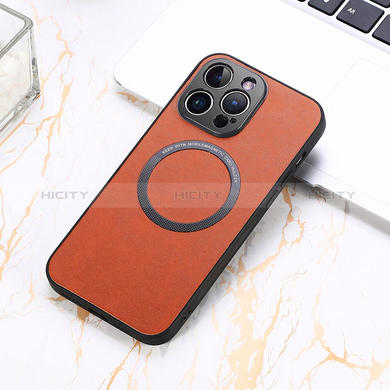 Funda Silicona Goma de Cuero Carcasa con Magnetico S11D para Apple iPhone 14 Pro Marron