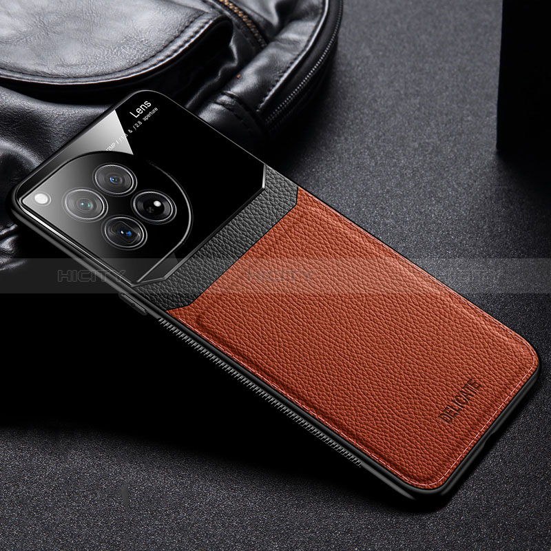 Funda Silicona Goma de Cuero Carcasa FL1 para OnePlus Ace 3 5G Marron