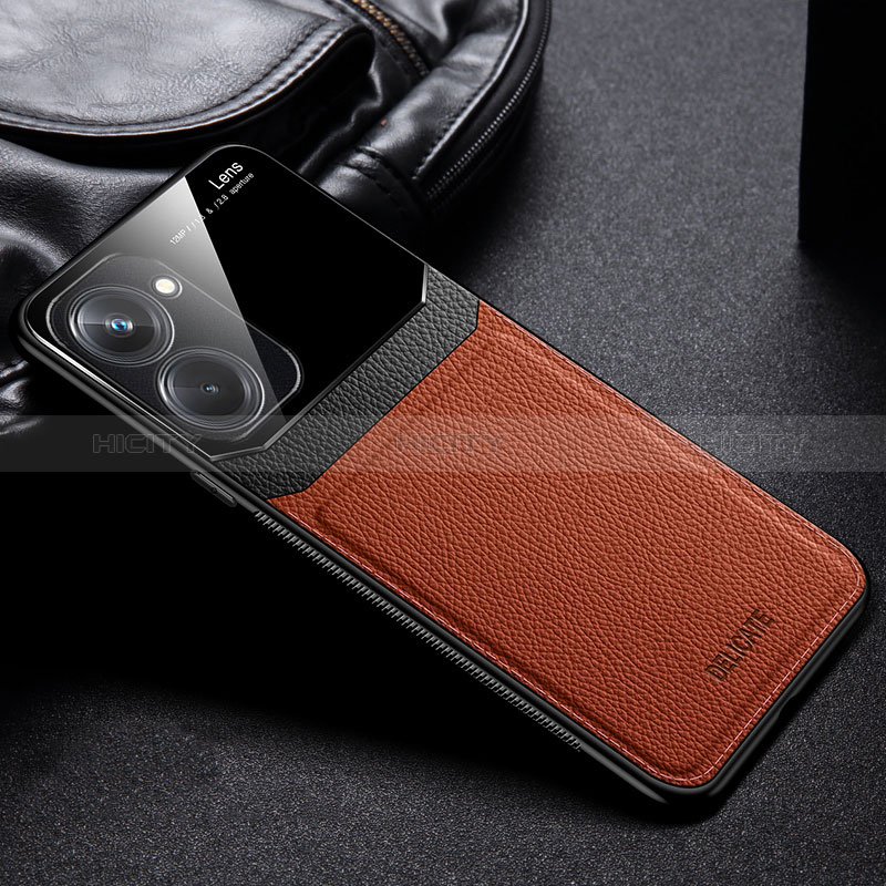 Funda Silicona Goma de Cuero Carcasa FL1 para Realme V30 5G Marron