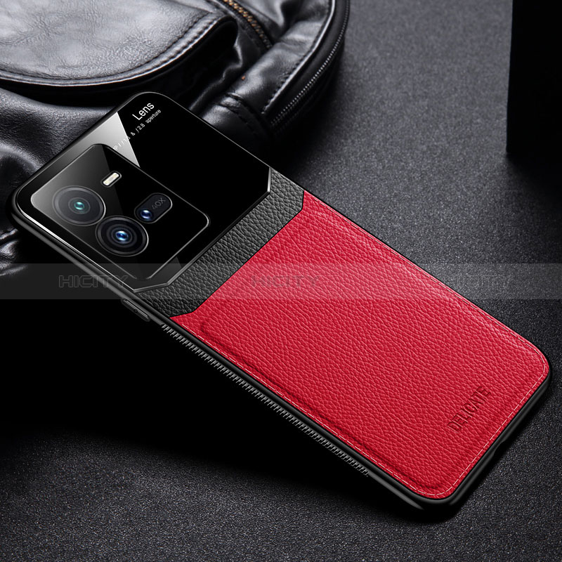 Funda Silicona Goma de Cuero Carcasa FL1 para Vivo iQOO 10 Pro 5G Rojo