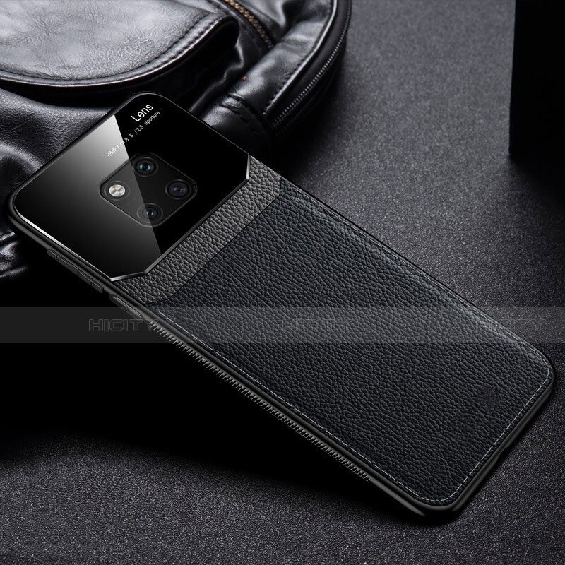 Funda Silicona Goma de Cuero Carcasa H01 para Huawei Mate 20 Pro Negro