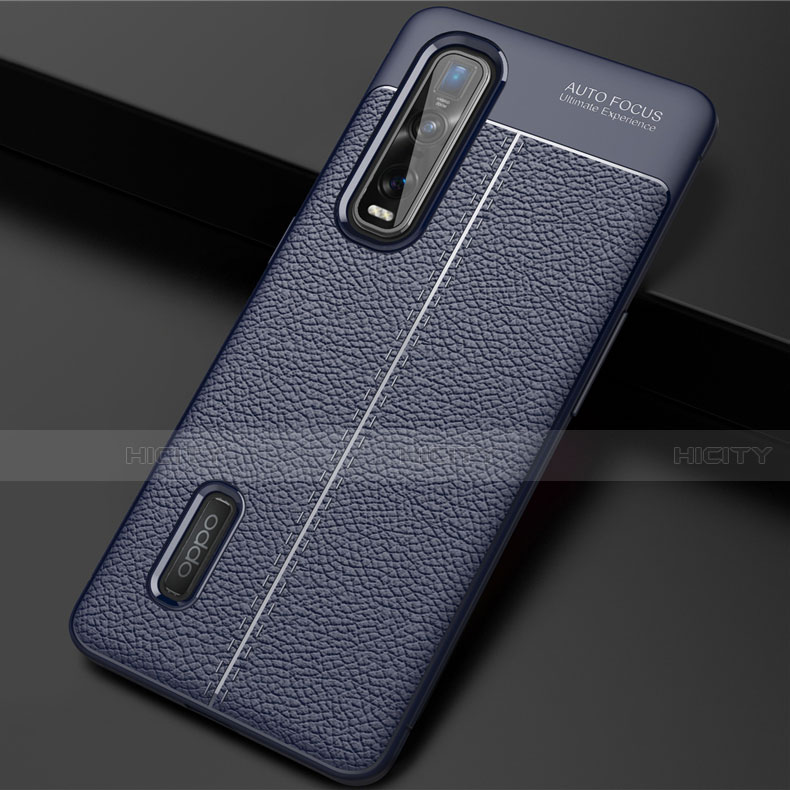 Funda Silicona Goma de Cuero Carcasa H01 para Oppo Find X2 Pro Azul