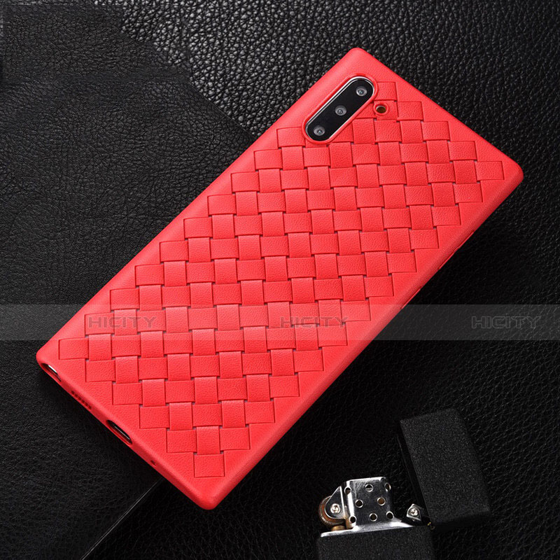 Funda Silicona Goma de Cuero Carcasa H01 para Samsung Galaxy Note 10 Rojo