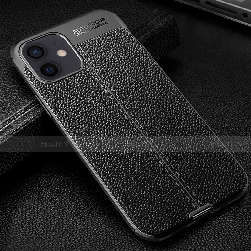 Funda Silicona Goma de Cuero Carcasa para Apple iPhone 12 Negro