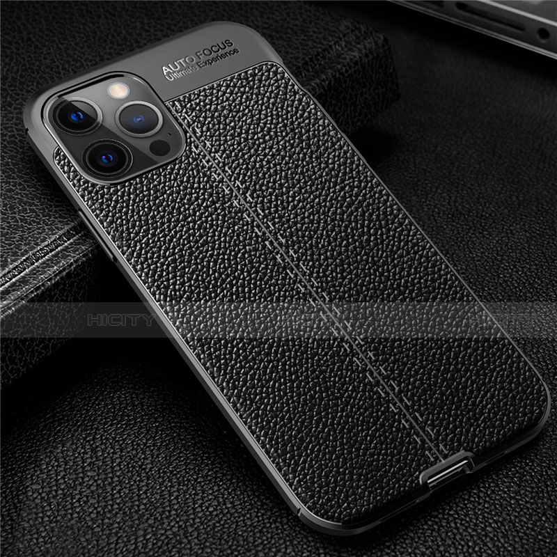 Funda Silicona Goma de Cuero Carcasa para Apple iPhone 12 Pro Negro