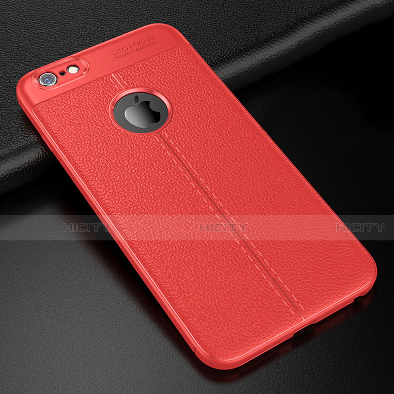 Funda Silicona Goma de Cuero Carcasa para Apple iPhone 6S Plus Rojo