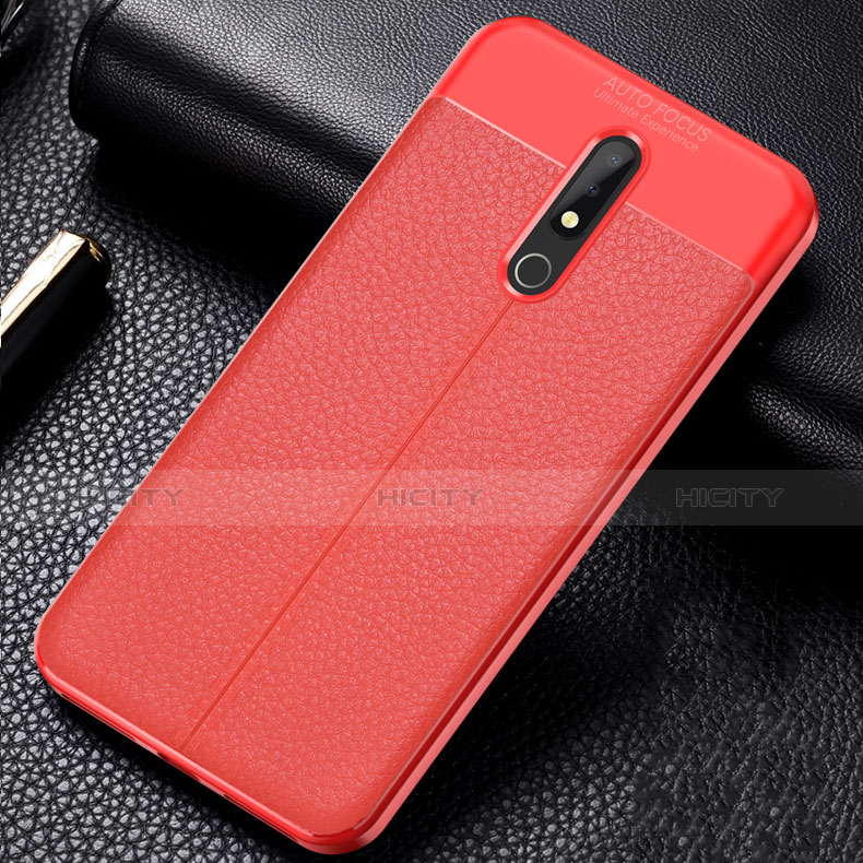 Funda Silicona Goma de Cuero Carcasa para Nokia X5 Rojo