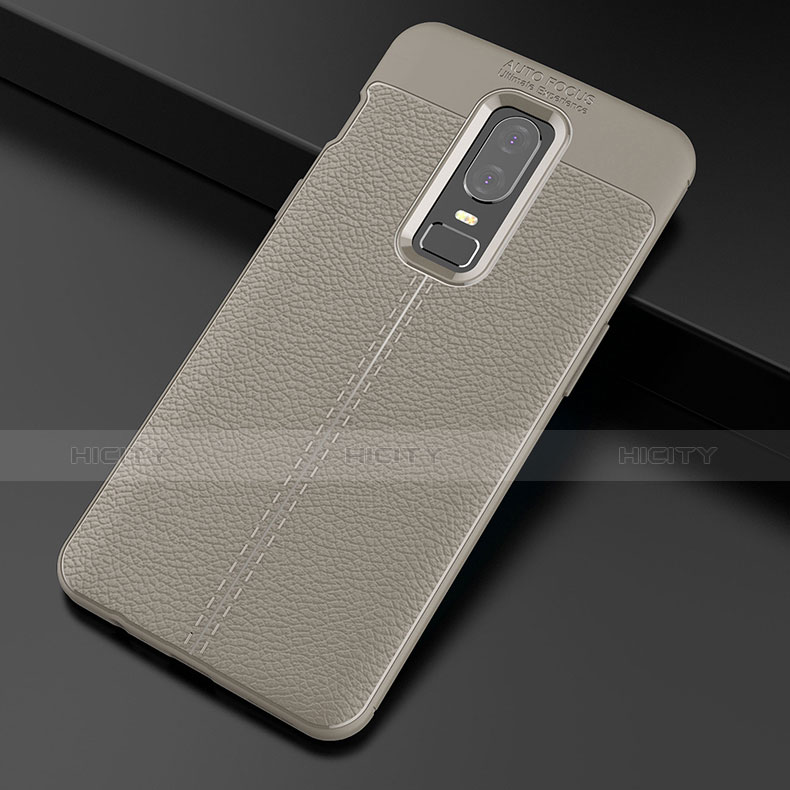 Funda Silicona Goma de Cuero Carcasa para OnePlus 6 Gris