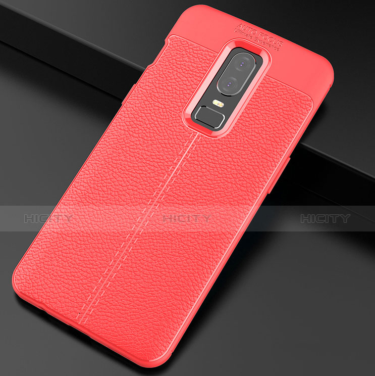 Funda Silicona Goma de Cuero Carcasa para OnePlus 6 Rojo