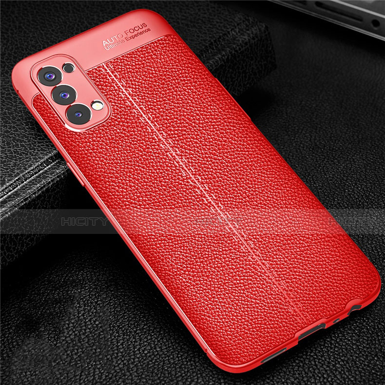 Funda Silicona Goma de Cuero Carcasa para Oppo Reno4 4G Rojo