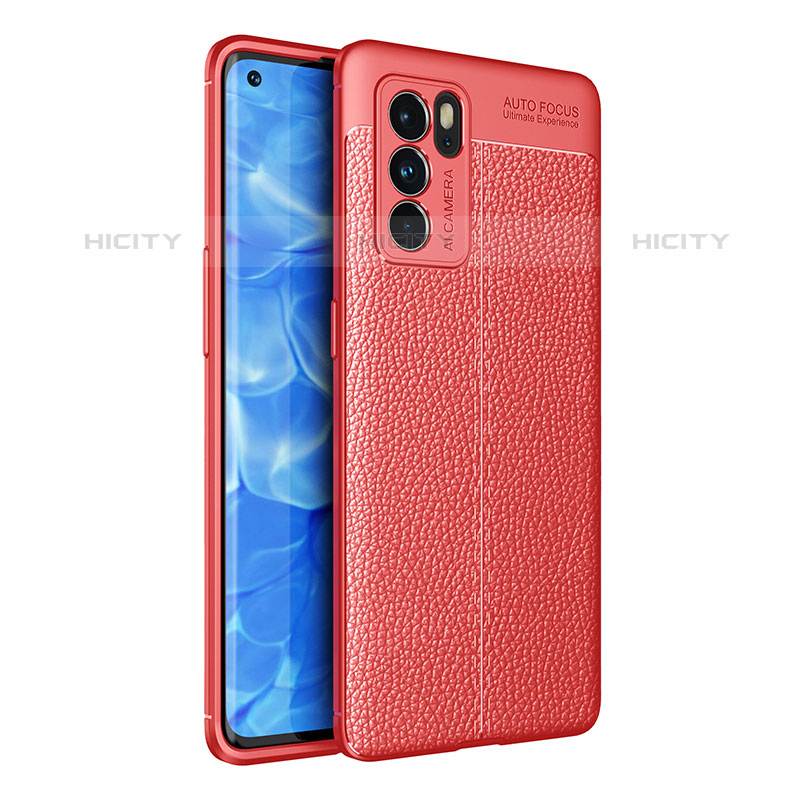 Funda Silicona Goma de Cuero Carcasa para Oppo Reno6 Pro 5G India Rojo