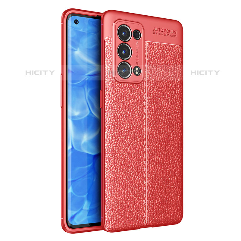 Funda Silicona Goma de Cuero Carcasa para Oppo Reno6 Pro 5G Rojo