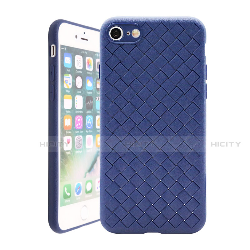 Funda Silicona Goma de Cuero Carcasa S01 para Apple iPhone 7 Azul