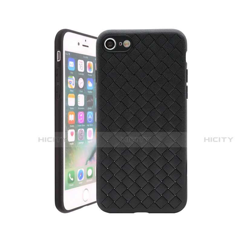 Funda Silicona Goma de Cuero Carcasa S01 para Apple iPhone 7 Negro