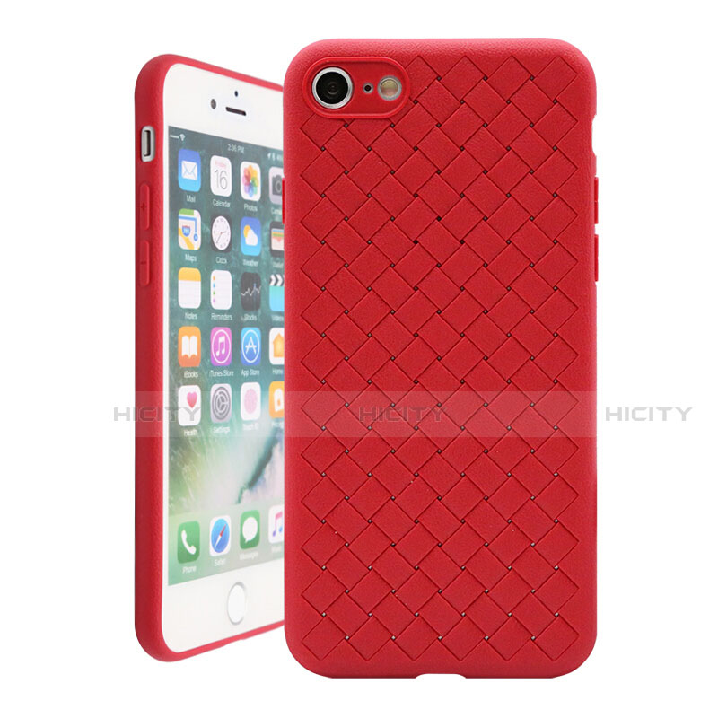 Funda Silicona Goma de Cuero Carcasa S01 para Apple iPhone 7 Rojo