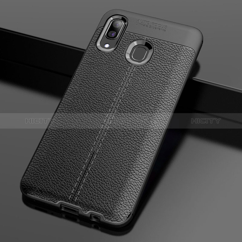 Funda Silicona Goma de Cuero Carcasa S01 para Samsung Galaxy A20 Negro