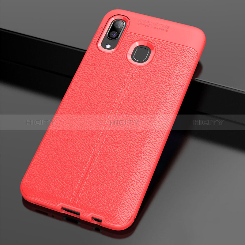 Funda Silicona Goma de Cuero Carcasa S01 para Samsung Galaxy A20 Rojo