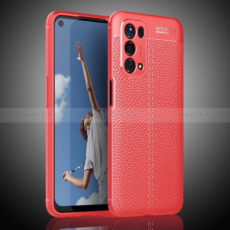 Funda Silicona Goma de Cuero Carcasa S02 para Oppo A54 5G Rojo