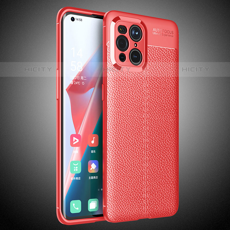 Funda Silicona Goma de Cuero Carcasa S02 para Oppo Find X3 Pro 5G Rojo