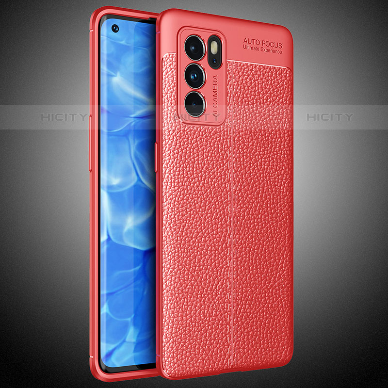 Funda Silicona Goma de Cuero Carcasa S02 para Oppo Reno6 Pro 5G India Rojo